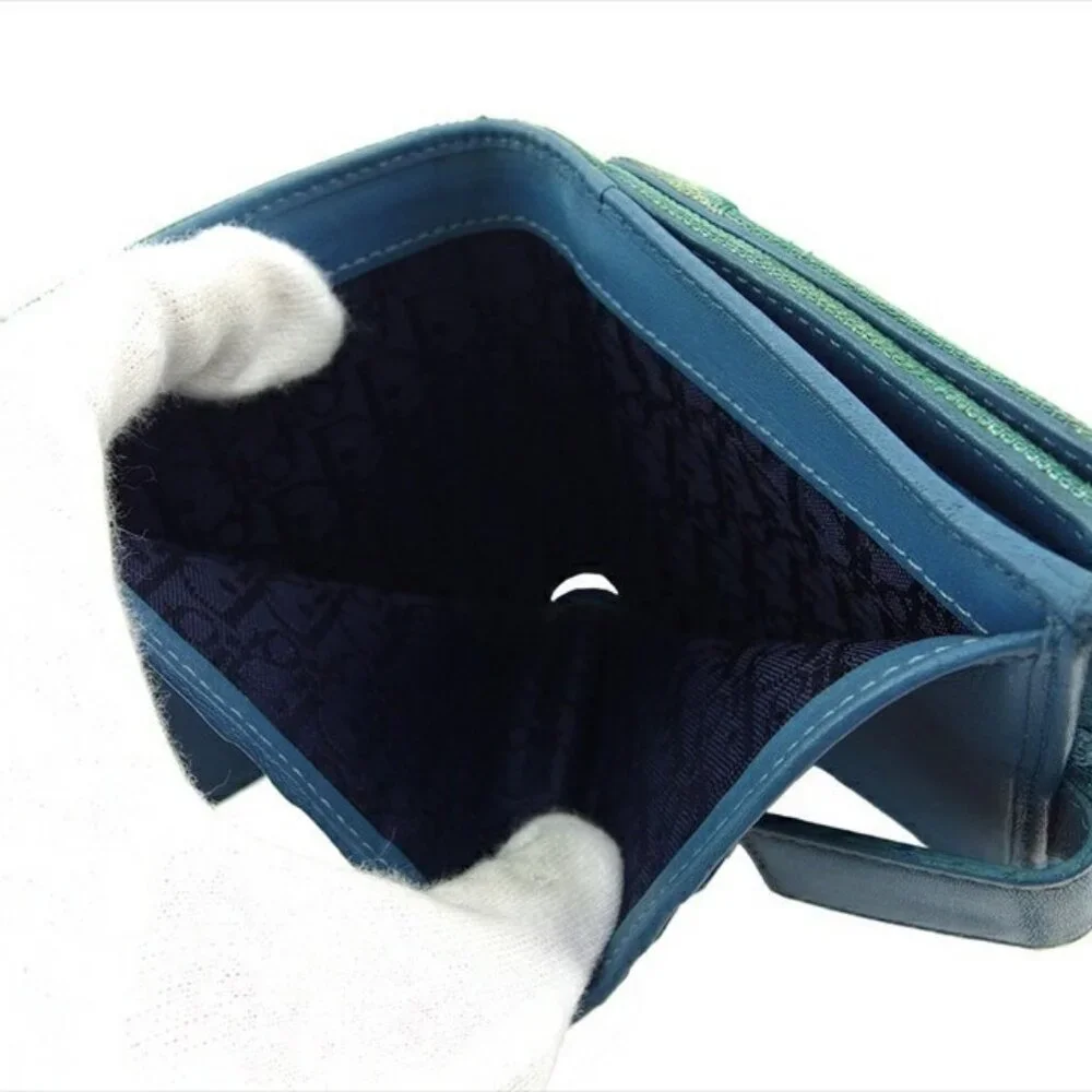 Dior Bifold Wallet Blue Green Silver Women Authentic secondhand